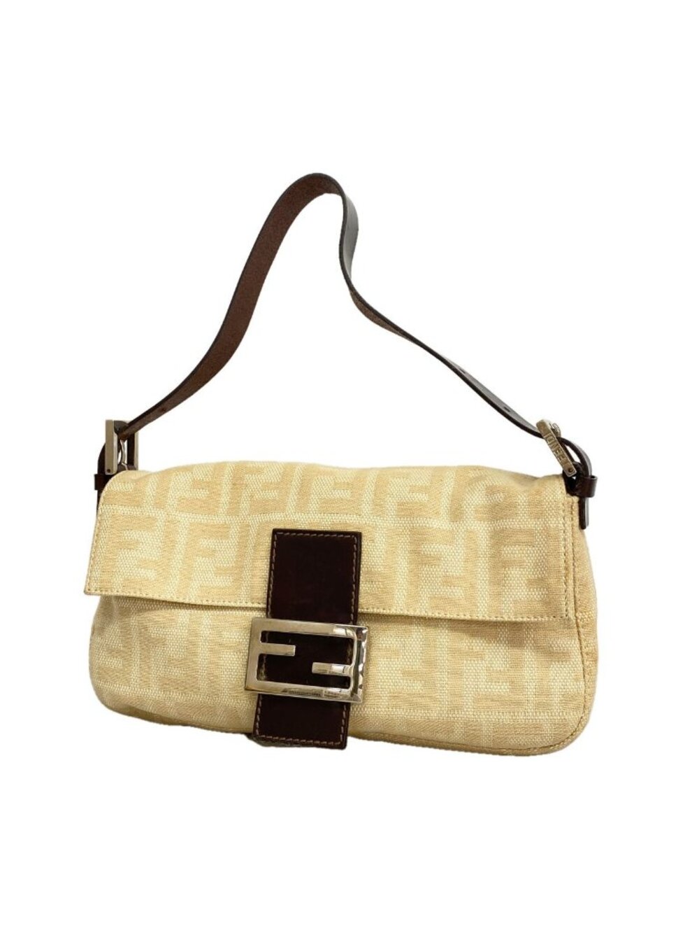 Fendi Handbag Zucca Mamma Bucket Canvas Beige Silver